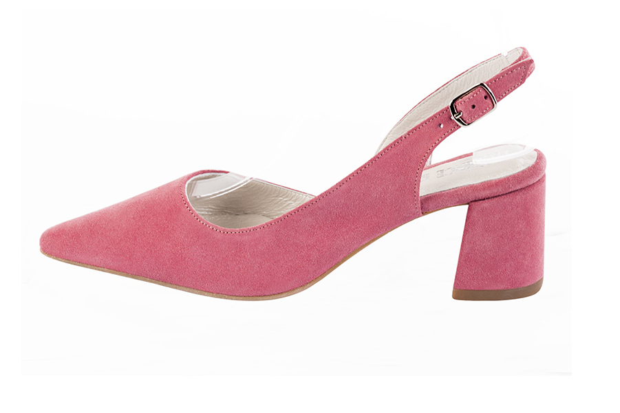 Carnation pink women's slingback shoes. Pointed toe. Medium flare heels. Profile view - Florence KOOIJMAN
